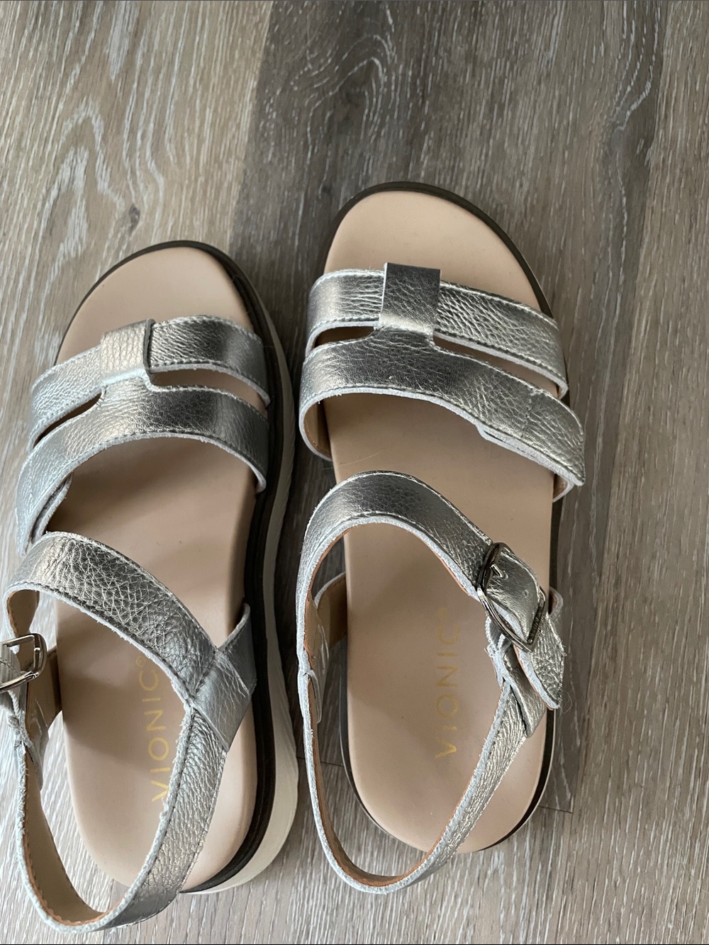 Vionic Silver Metallic Strap Comfort Sandals
